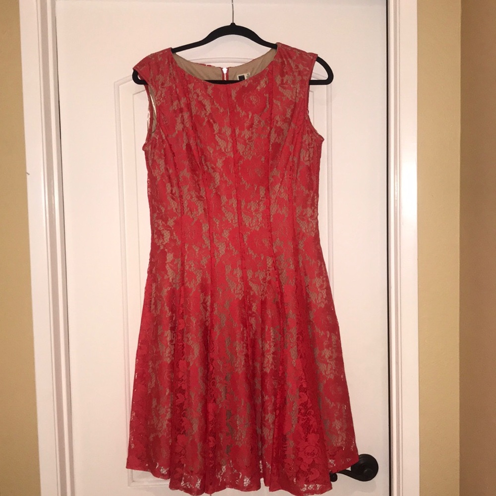 Red and Tan Fit and Flare Dress